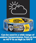 PROSharp Painter's Tape 1 in x 60 yd (0.94 in wide), 1 Roll Blue, Edge-Lock+ technology, suitable for 40°F to 100°F outdoor use.