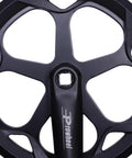 Close-up of a black Heavy Duty Bike Crankset With 46T 48T 52T Chainrings, 152Mm To 175Mm Lengths, Forged Aluminum Arms And Steel Chainring.