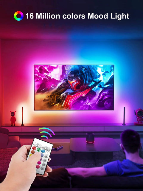LED TV backlight strip, 16.4 ft RGB for 45–75 inch TVs, with remote control and USB power