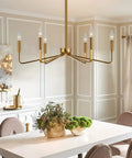 Six Light Modern Brushed Brass Chandelier 26 Inch Hanging Ceiling Light Fixture For Living Room Dining Room And Kitchen Island Industrial Candle Style Dope Tubular Design
