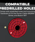 Predrilled holes in Top Shelf Phenolic Router Table Insert Plate Designed For Porter Cable And Bosch Routers with hardware.