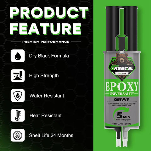 Two Part Grey Epoxy Glue For Metal Wood And Plastic No Mess Mixing Fast Five Minute Set Epoxy Adhesive In A 0.85 Oz Syringe