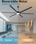 Heavy Duty 100 Inch Outdoor Ceiling Fan With Light Double Layer Six Black Aluminum Blades High Cfm Low Rpm Industrial Patio Beast Solid Kickin Airflow For Backyard Decks in a modern interior with reversible motor.