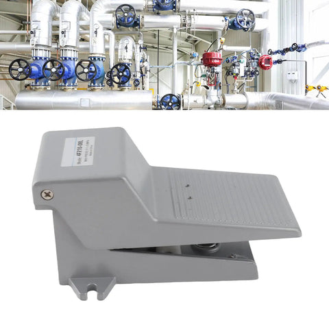 Rugged Foot Operated 2 Position 5 Way Air Control Valve with Aluminum Pedal for Pneumatic Systems on industrial background