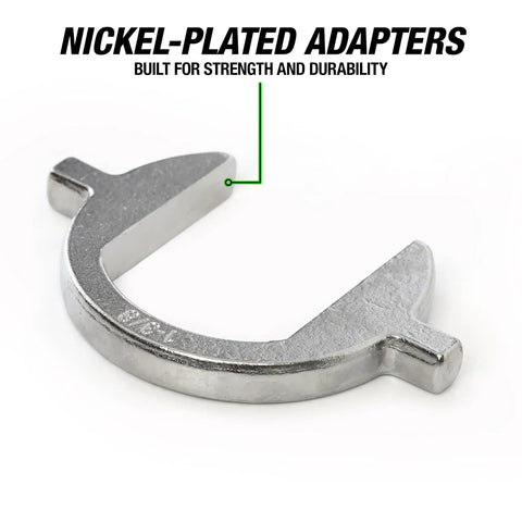 Nickel-plated adapter from Inner Tie Rod Removal Tool Set With 12 SAE And Metric Crowfoot Adapters for Cars, Trucks, and SUVs.