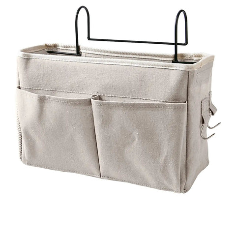 Cotton Linen Nightstand Hanging Bag With Metal Bracket And Multiple Pockets For Bunk Beds Dorm Rooms Kitchen Cabinets And Wardrobes