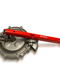 This Heavy Duty Double Diaphragm Hand Fuel Transfer Pump with red handle and metal casing for easy fuel transfers.