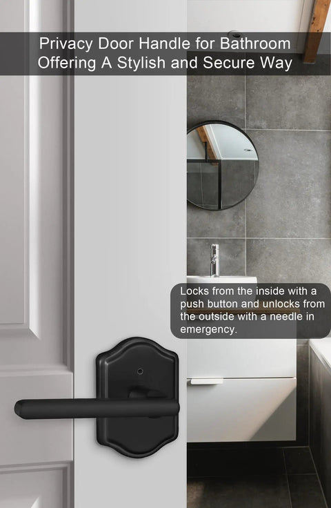 Matte Black Interior Door Handle Set With Privacy Lever For Bedroom And Bathroom Dope Modern Look on a white door