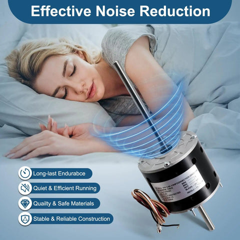 D1092 RV Air Condenser Blower Motor with Capacitor Replacement for quiet operation and effective noise reduction next to sleeping woman.