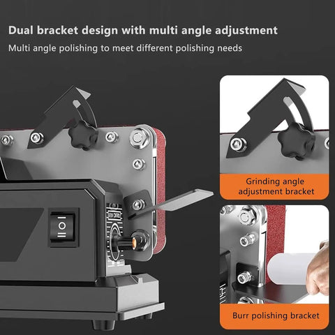 Tailgate Ready Belt Sander And Bench Grinder Duo with dual bracket design for multi angle adjustment and polishing details.