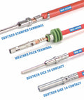Close-up of DC02 8 Piece Wire Crimp Kit For Deutsch Connectors And Weather Pack Terminals showing various terminal contacts.