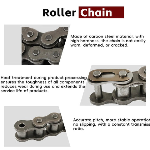 80H Heavy Duty Roller Chain 10 Ft Long With 1 Connecting Link, Carbon Steel, 120 Links, designed for heavy industrial use and DIY projects