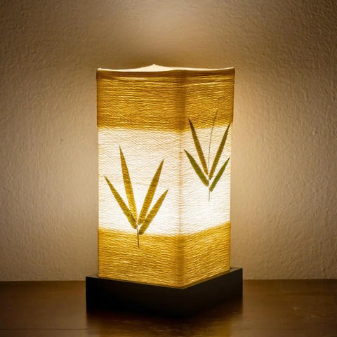 Japanese Lantern Bamboo Table Lamp With Cherry Blossom Accent Dimmable Nightstand Light For Bedroom Living Room Dorm Office