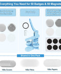 2 In 1 Button And Magnet Maker Machine Kit 58mm DIY Badge And Fridge Magnet Creator Bundle With 50 Badge Parts And 50 Magnet Making Supplies For Easy Custom Badges At Home, blue press machine with 58mm parts