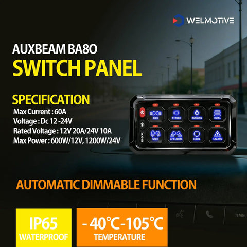 8 Gang Switch Panel With Auto Dimmable LED Touch Control And Memory Function 12V DC 720W Max 60A Relay Box Display