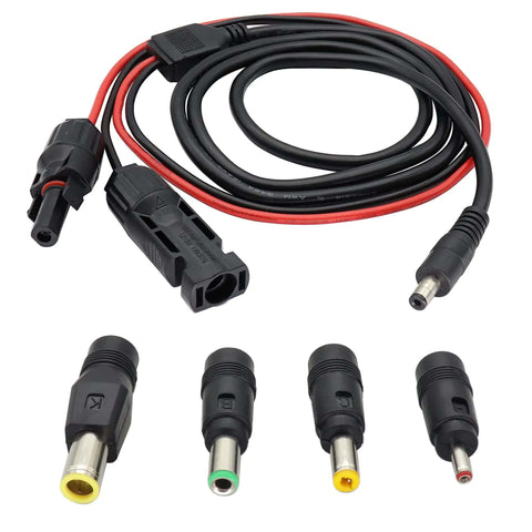 Solar Panel Adapter Cable MC4 To DC With Multi Connector Tips 5.5x2.1mm 3.5x1.35mm 5.5x2.5mm 6.3x3mm 8mm 5 Ft 16 AWG