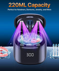 49KHz Ultrasonic Retainer Cleaner Pod With 220ML Capacity Digital Timer Deep Cleaning For Dentures Night Guards Braces Aligners Toothbrushes Black