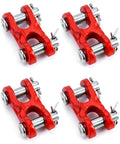 Heavy Duty 3/8 Inch Twin Clevis Safety Chain Repair Links 4 Pack Trailer Tie Down Hardware shown in red steel with pins.