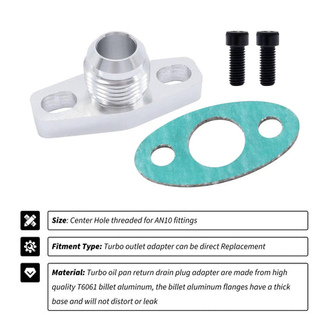 AN10 Turbo Oil Return Drain Flange Adapter Kit For Garrett GT28 GT30 GT35 T25 Turbos Billet Aluminum gasket and bolts