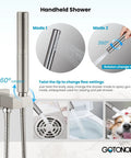 Brushed Nickel Wall Mount Shower Faucet Set With 12 Inch Square Rainfall Showerhead, 2 In 1 Cylindrical Handheld Shower, SUS304 steel