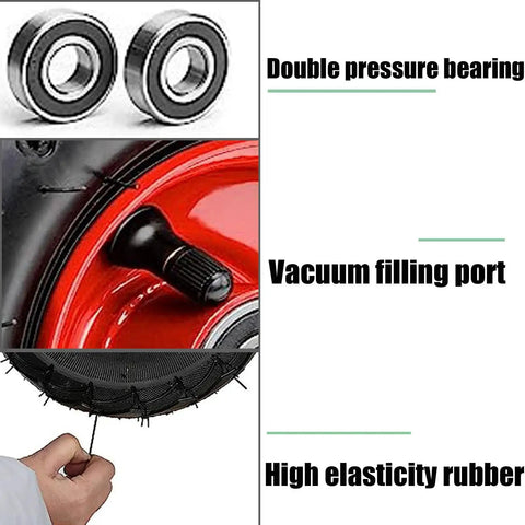 Set Of Two Heavy Duty Pneumatic Rubber Swivel Casters With Safety Brakes Roll Smooth And Crush 300Kg Loads Quietly For Shop Garage Warehouse Jobs Built Tough The Daily Grind showing double pressure bearings and vacuum filling port.