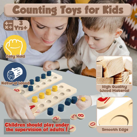 Child and adult using Hands On Counting Peg Board Montessori Toy For Kids Aged 3 4 5 6, featuring wooden pegs and numbers.
