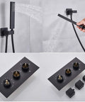 Badass Matte Black Wall Mount Shower Combo With Thermostatic Dial And Air Boost Tech showing handheld sprayer and control panel.