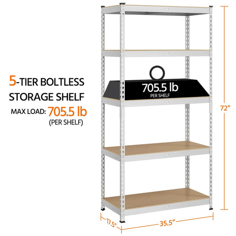 Built Like A Tank Five Tier Storage Shelf With Heavy Duty Iron Frame And Solid Wood Boards Silver Finish For Garage Organizing Home Display Or Office Gear Supporting Up To 1930 Pounds Total Capacity