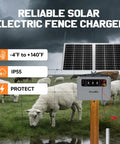 Adjustable Output Solar Fence Charger for Livestock in pasture, Six to Twelve KV High Voltage One Point Five Joule Shock, 30 Mile Range