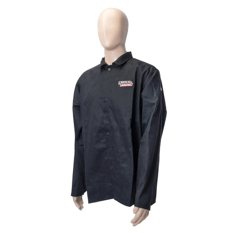 Black X Large Flame Resistant Welding Jacket With Cotton Nine Ounce Fabric, Worksite Ready, Heavy Duty Weld Gear, Snap Cuffs, KH808XL