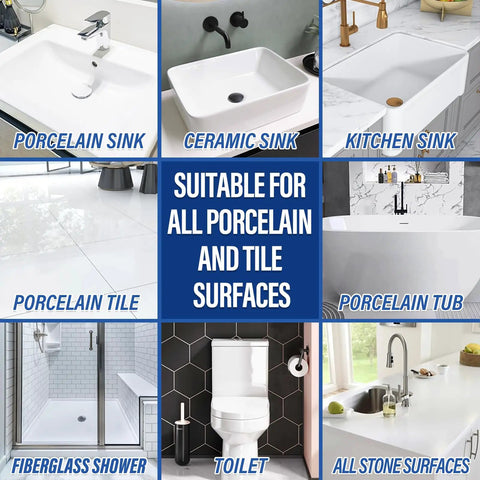 Grid of sinks, tiles, and tubs suitable for White Porcelain Repair Kit For High Gloss Sinks Tiles And Tubs Quick Chip Crack Hole Fix.