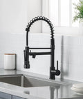 Kitchen Faucet with Pull Down Sprayer, Commercial Spring Single Handle Stainless Steel Sink Faucet, Two Function Spray Head, High Arc Single Hole Kitchen Faucet cUPC/NSF/NSF61 (Black) in modern kitchen setting.