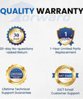 Quality warranty graphic for Forward with 30-day returns, 1-year parts replacement, lifetime support guarantee, 24/7 email support.