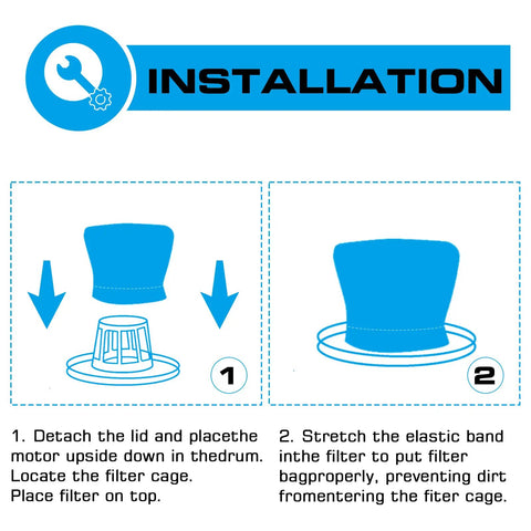 Installation instructions for Cloth Filter Bag For Vacmaster 1.5 To 3.2 Gallon Wet Dry Vacuums And Armor All models.
