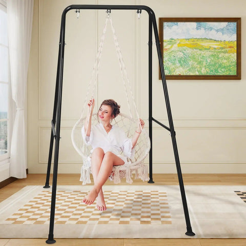 Beefy Backyard Hammock Swing Stand Frame, Heavy Duty Metal Build for Indoor Use, supports hammock seat, 330 lbs capacity