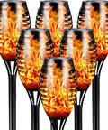 Set of 6 Solar Torch Lights Outdoor Flickering Flame, 12 LED Waterproof Torches for Garden, Patio, Yard, and Pathway