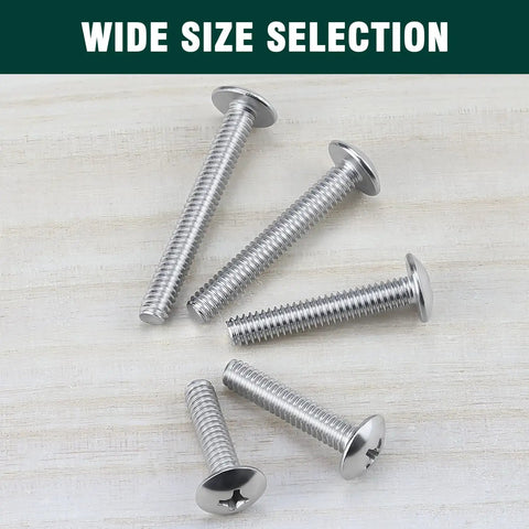 Top Shelf Heavy Duty Truss Head Machine Screws, Phillips Drive, 1/4-20 By 3/4 Inch, 18-8 Stainless Steel 304, Rust Free Bright Finish, Pack Of 50, assorted sizes.