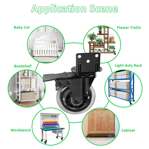 Applications of Set Of Four 3 Inch L Shaped Bracket Swivel Casters With Brakes For Cots Flower Stands Desks and more