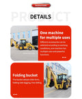 Backhoe Loader Combo With 4WD Power, 2.6m Digging Depth, loader and rear arm, designed for multiple uses and folding bucket feature