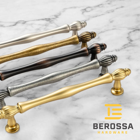 Set Of 10 Antique Brass Cabinet Pulls 3 Inch Center To Center Drawer Handles For Kitchen Cabinets, assorted finishes displayed