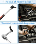 Pry Bar Wrench Adapter Head in use for car engine repair, showcasing strong leverage in tight spaces, pro-grade carbon steel.