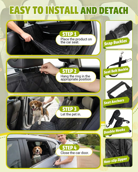 Installation guide for Waterproof Nonslip Pup Car Seat Cover With 600D Oxford Cloth And TPU Liner Hammock Backseat Protector