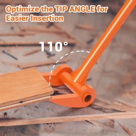 Beefy 48 Inch Decking Pry Bar And Pallet Buster With 110 Degree Head Heavy Duty Carbon Steel Demolition Tool For Deck Boards Pallets And Standing Hardwood Pry Lift And Demolish With Less Back And Knee Strain Orange, 110° tip angle