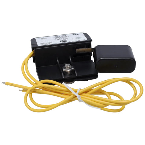 HVAC Condensate Overflow Safety Switch Pan Mount With 18 Inch Leads, 48 VAC DC, 5 Amp, Mounts To Condensate Pan To Stop Overflow When Drain Fails, Reliable Drain Safety Sensor For AC Systems, black switch with yellow leads