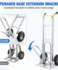 Heavy Duty Aluminum Hand Truck Dolly Cart With Ten Inch Pneumatic Tires Extendable Frame Delivers 600 Pound Capacity