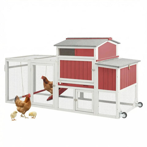 Mobile Wooden Chicken Coop With Nesting Box, Spacious Hen House For Two To Four Chickens, Wheels And Side Handle For Easy Relocation