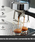 Kickstart Your Day With This Solid Gear Semi Automatic Espresso Maker Featuring A Dope Milk Frother Steam Wand And Spacious 57 Oz Tank For Smooth Daily Lattes And Cappuccinos, espresso shots pouring from 58mm portafilter.