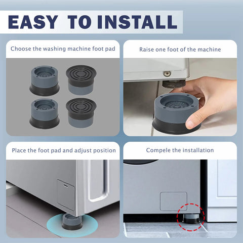 Easy installation of Heavy Duty Washing Machine Vibration Pads for Floor Protection, Non Slip Shock Absorbing Mats, 4 Pack, Black.