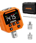 Digital Torque Adapter Set 1/2 Inch, Wide Range 7.4 To 147.5 Ft-Lb, 10 To 200 Nm, Pro Grade Torque Tool For Spark Plug Service, Bolts, Engine And Suspension Work, High Precision And Easy Readout, orange digital display, case and sockets