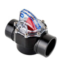 FlowVis FV-C Pool Flow Meter And Check Valve Inline 2 By 2.5 Inch Reads GPM Or Optional LPM with clear dial and black fittings
